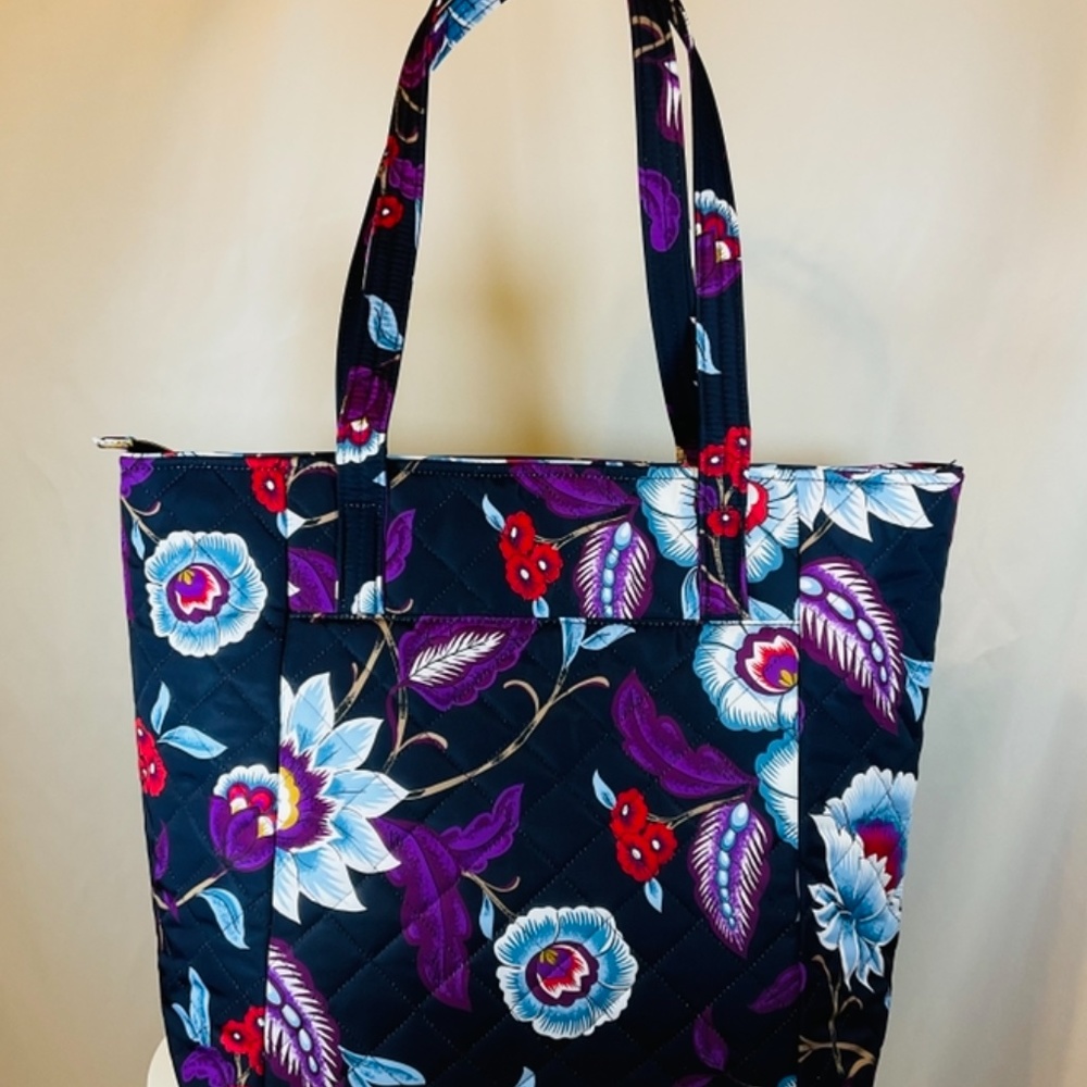 Vera Bradley Large Vera Tote Bag Purse Navy Floral Spring Break - Picture 3 of 7